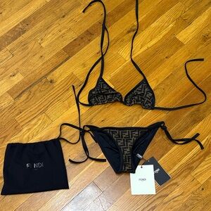Fendi Black and Tan Bikini Set